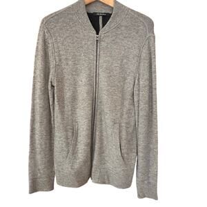 Saks Fifth Avenue Cashmere Wool gray cardigan dual zipper soft Mens Medium EUC